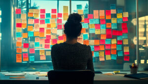 Woman Postit Notes Office